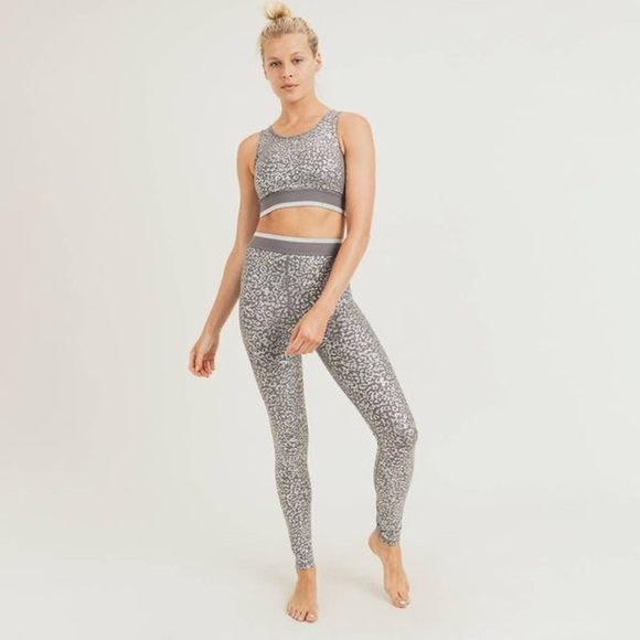 Mono B Silver Foil Leopard Print Leggings with Striped Ban - Picture 7 of 9